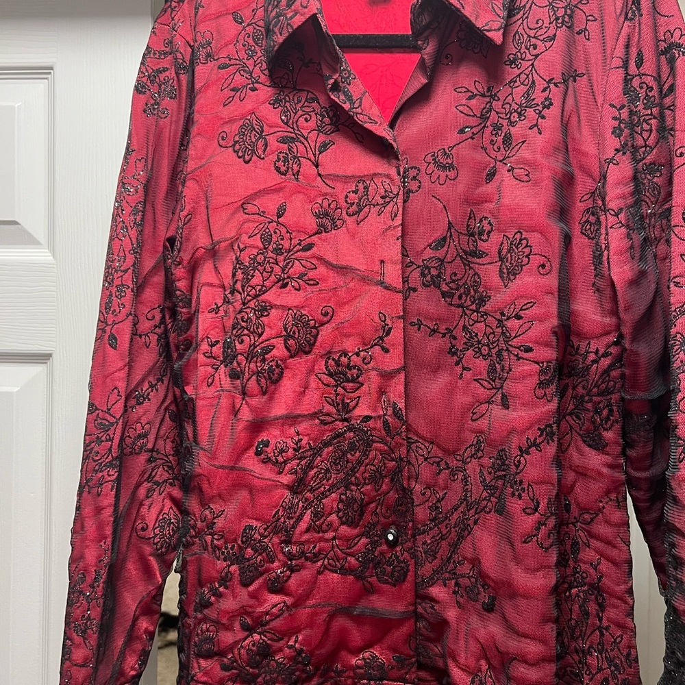 Coldwater Creek Red and Black Floral Shirt